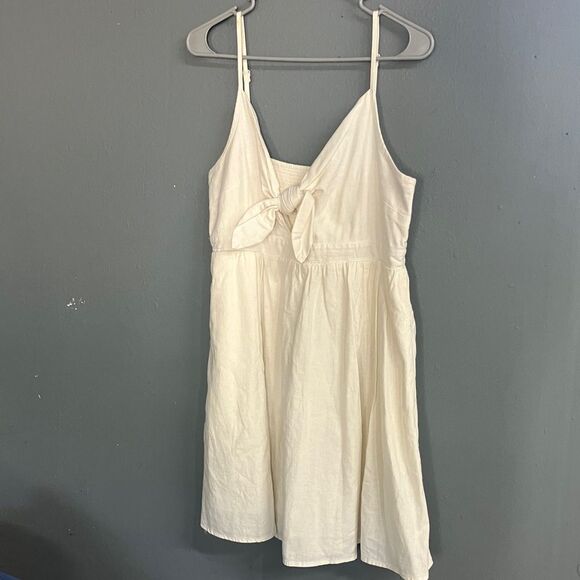 Old navy linen blend tie front Cream Dress with Bow Detail Large #711 - Picture 1 of 9